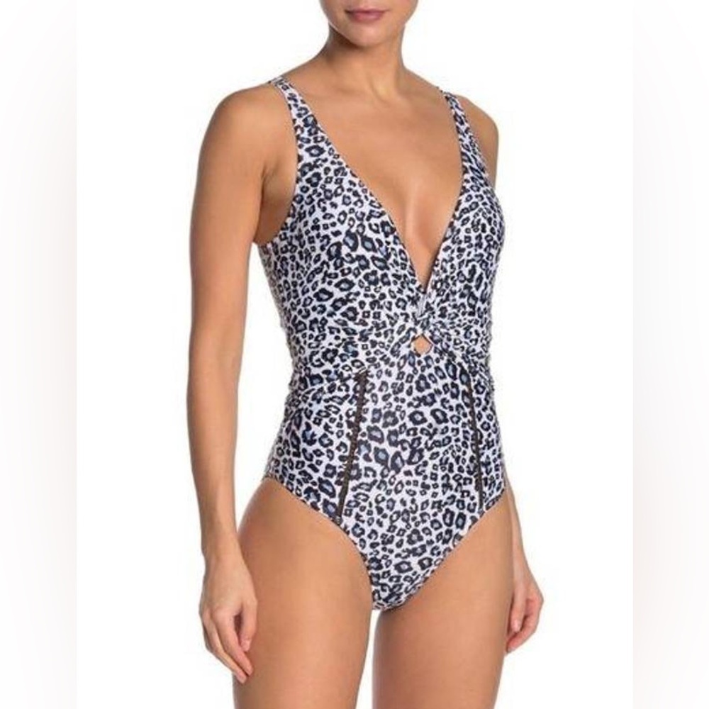 Nicole Miller Swimsuit Leopard Print One Piece L Large